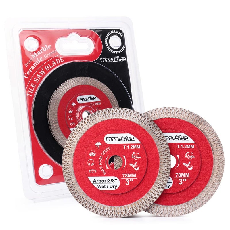 Casaverde 2 Pcs/Lot 3Inch 78mm Diamond Porcelain Saw Blades Tile Blade with 3/8" Arbor for Cutting Ceramic Tile,Stone Tile - Image 1